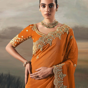 Orange Pure Tissue Silk Saree with Designer Contrast Hand Work Blouse