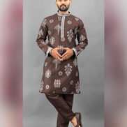 Men’s Ethnic Kurta Pyjama in Printed Art Silk with Detailed Embroidery Stylish Occasion Wear - Buy