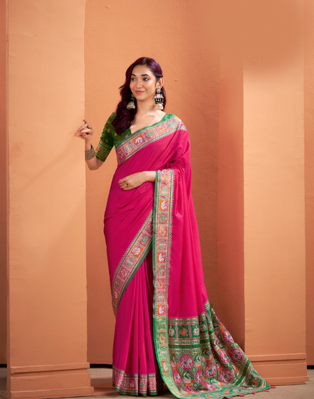 Traditional Patola Silk Saree with Woven Pallu & Designer Border Perfect for Festive Occasions - Buy