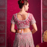 Premium Pink Lehenga Blouse Dupatta Set with Zarkan, Latkans & Hand Embroidery - Buy