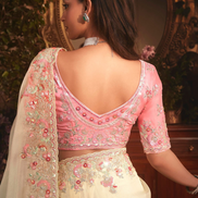 Graceful Cream Organza Saree with Rich Stone Work Border & All-Over Butta Embroidery Ideal for Weddings & Events - Buy