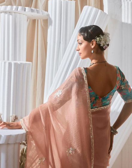 Graceful Embroidered & Embellished Saree with Printed Blouse Elegant Ethnic Ensemble - Buy