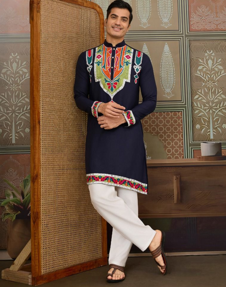 Classic Multicolor Embroidered Kurta Pyjama for Men Graceful Look for Every Occasion - Buy