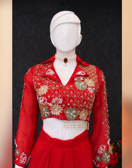 Luxury Satin Silk Co-Ord Set Soft Fancy Fabric with Handcrafted Embroidery Detailing - Buy