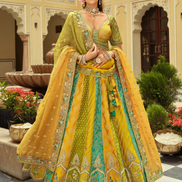 Silk Lehenga with Heavy Embroidery, Cut Work Border & Art Mirror Work Designer Blouse & Net Dupatta - Buy