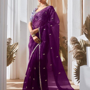 Graceful Embroidered & Embellished Saree with Printed Blouse Elegant Ethnic Ensemble - Buy