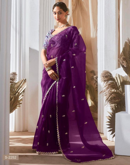 Graceful Embroidered & Embellished Saree with Printed Blouse Elegant Ethnic Ensemble - Buy