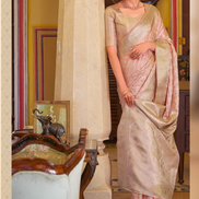 Pastel Grace Baby Pink Banarasi Saree in Glossy Satin Silk - Buy