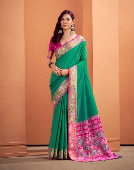 Traditional Patola Silk Saree with Woven Pallu & Designer Border Perfect for Festive Occasions - Buy