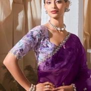 Graceful Embroidered & Embellished Saree with Printed Blouse Elegant Ethnic Ensemble - Buy