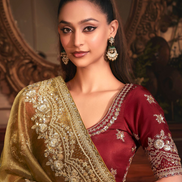 Mehendi Green Organza Saree with Heavy Stone Embroidered Border & Designer Butta Work Perfect for Festive & Wedding Wear - Buy
