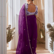 Graceful Embroidered & Embellished Saree with Printed Blouse Elegant Ethnic Ensemble - Buy