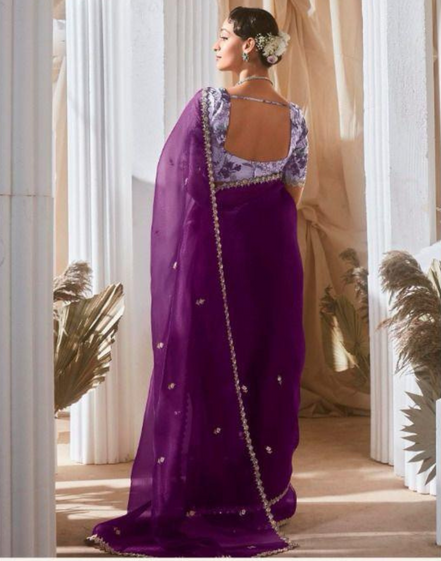 Graceful Embroidered & Embellished Saree with Printed Blouse Elegant Ethnic Ensemble - Buy