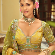 Silk Lehenga with Heavy Embroidery, Cut Work Border & Art Mirror Work Designer Blouse & Net Dupatta - Buy
