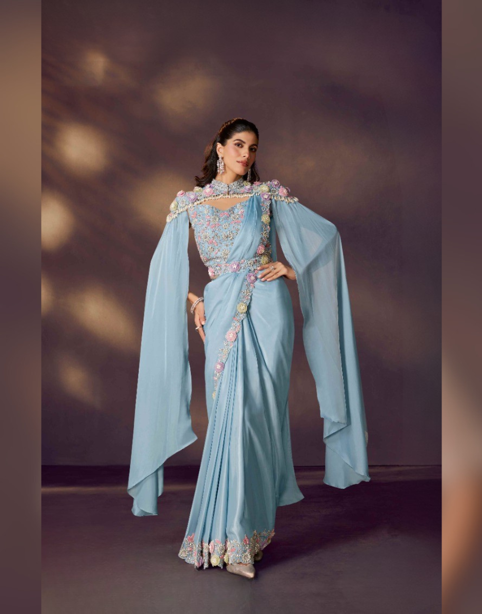 Sky Blue saree for bridesmaid