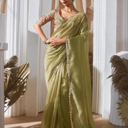 Stylish Lace Saree with Intricate Embroidery and Printed Blouse Bold & Beautiful - Buy