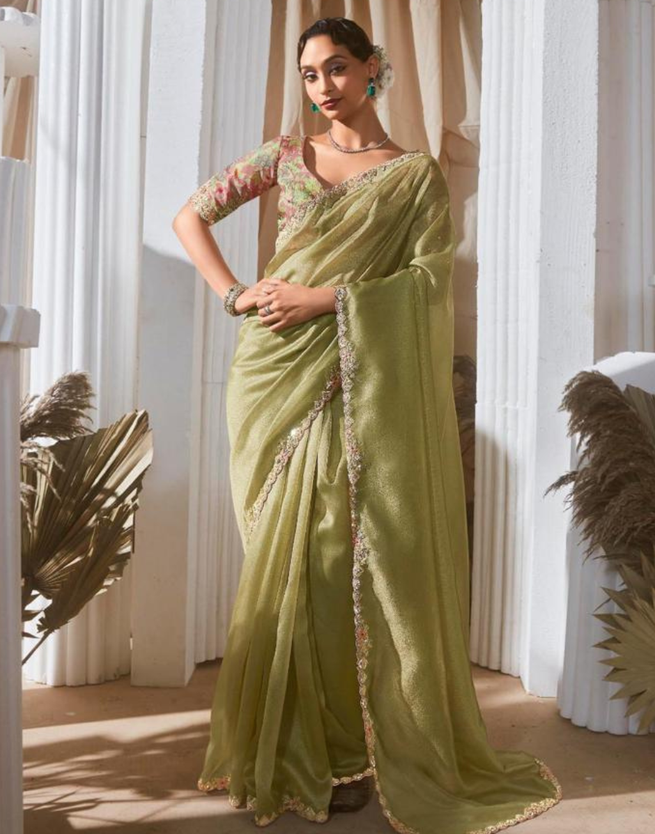 Stylish Lace Saree with Intricate Embroidery and Printed Blouse Bold & Beautiful - Buy