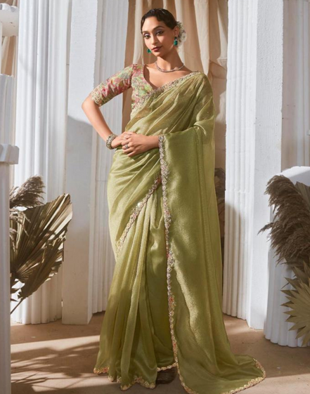 Stylish Lace Saree with Intricate Embroidery and Printed Blouse Bold & Beautiful - Buy
