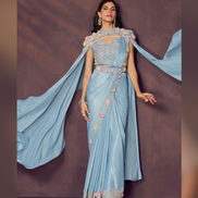 Sky Blue Pre Stitched Saree for Bridesmaid