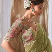Stylish Lace Saree with Intricate Embroidery and Printed Blouse Bold & Beautiful - Buy