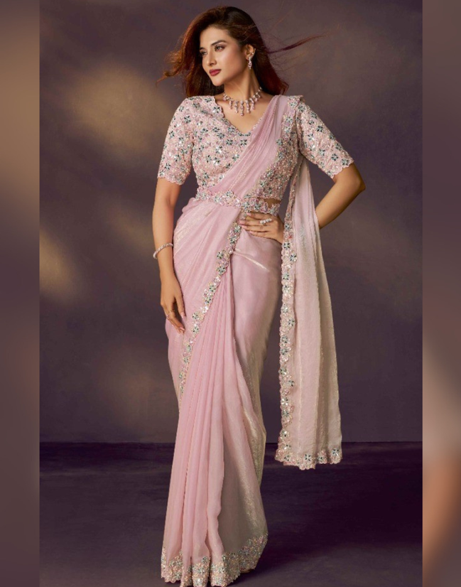 Light Pink Saree for wedding guest