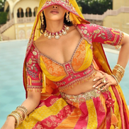 Silk Lehenga with Heavy Embroidery, Cut Work Border & Art Mirror Work Designer Blouse & Net Dupatta - Buy