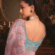 Luxury Blush Pink Organza Saree Designer Butta Work All Over with Heavy Stone Border Embroidery - Buy