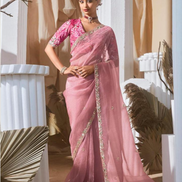 Graceful Embroidered & Embellished Saree with Printed Blouse Elegant Ethnic Ensemble - Buy
