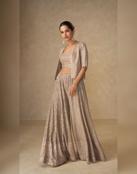 Beige Co-ord Set with Jacket for Wedding Guest