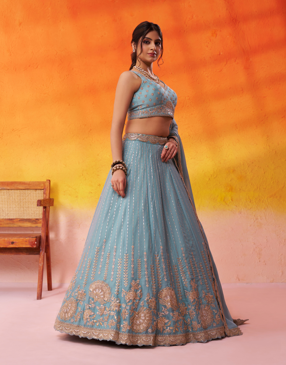 Royal Tissue Silk Lehenga Choli with Luxe Sequin Embroidery & Dupatta - Buy