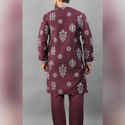 Men’s Ethnic Kurta Pyjama in Printed Art Silk with Detailed Embroidery Stylish Occasion Wear - Buy
