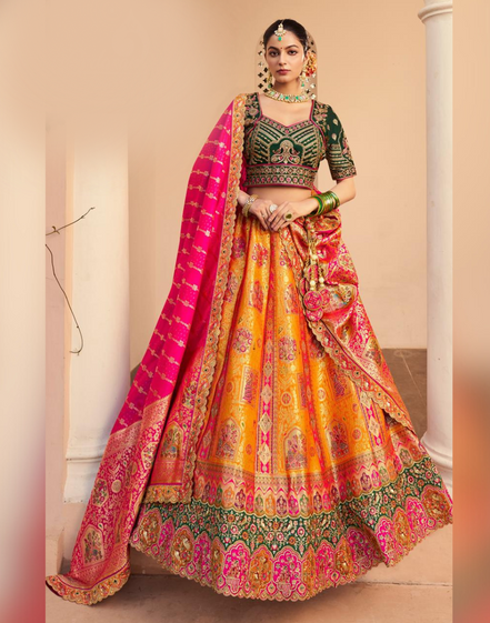 Stunning Orange Silk Lehenga with Sequin Zarkan Work, Belt & Latkan Perfect for Festive Occasions - Buy