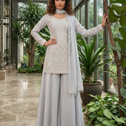 Grey Chiffon Palazzo Suit for Wedding Guest