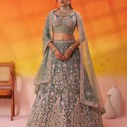 Premium Net Fabric Sequins Embroidery Lehenga & Blouse with Dupatta - Buy