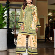 Trendy Beige Printed Satin Co-Ord Stylish Soft Two-Piece Set - Buy