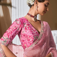 Graceful Embroidered & Embellished Saree with Printed Blouse Elegant Ethnic Ensemble - Buy