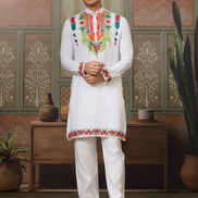 Classic Multicolor Embroidered Kurta Pyjama for Men Graceful Look for Every Occasion - Buy