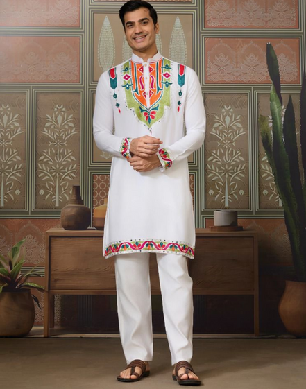 Classic Multicolor Embroidered Kurta Pyjama for Men Graceful Look for Every Occasion - Buy
