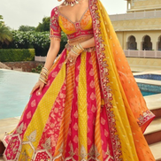 Silk Lehenga with Heavy Embroidery, Cut Work Border & Art Mirror Work Designer Blouse & Net Dupatta - Buy