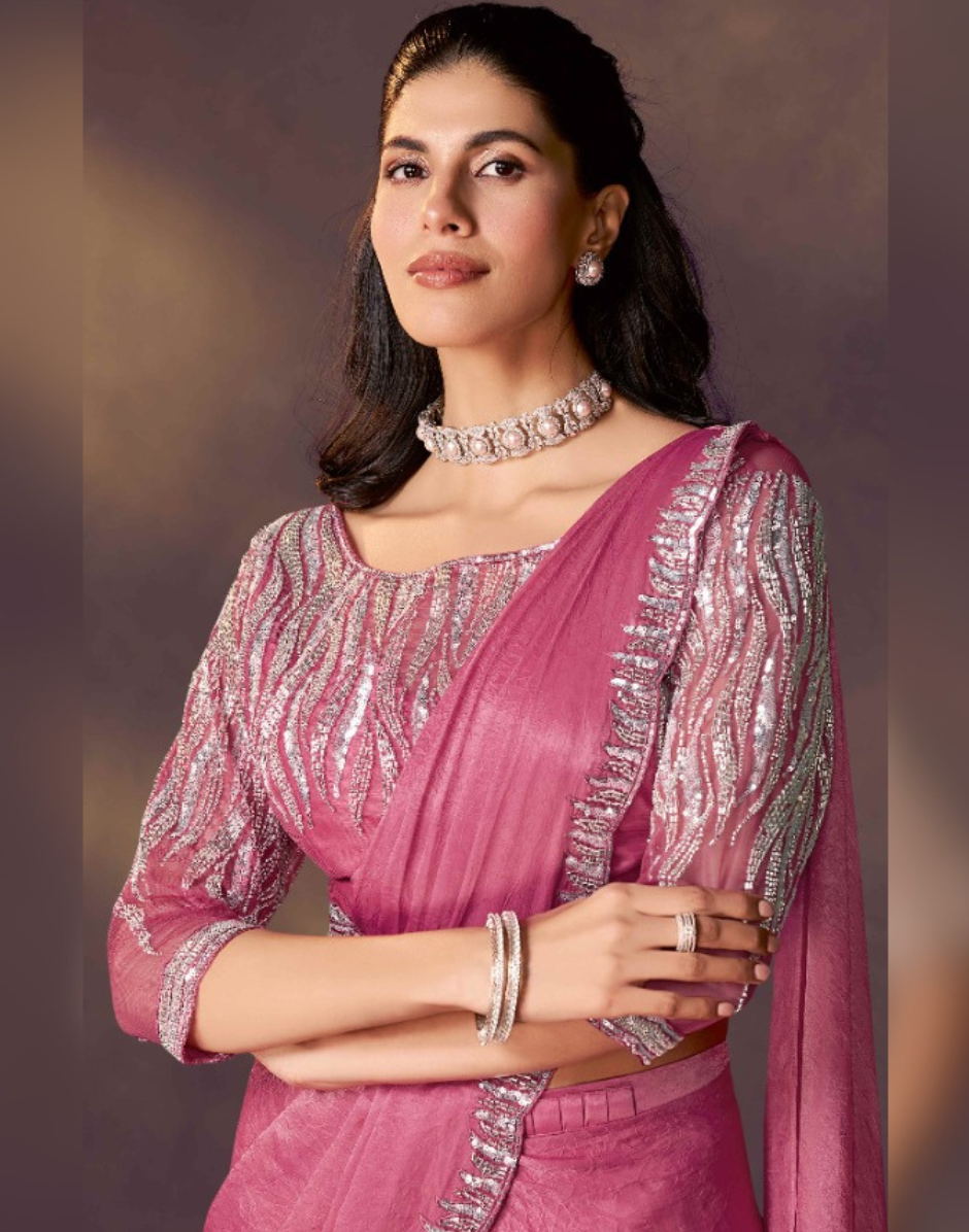 Pink Ready to wear Saree for Reception