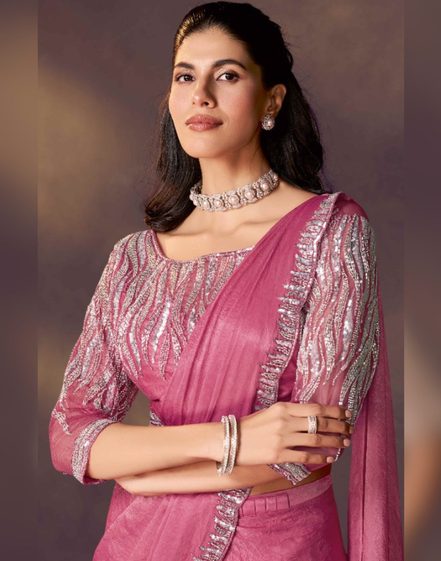 Pink Ready to wear Saree for Reception