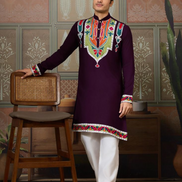 Classic Multicolor Embroidered Kurta Pyjama for Men Graceful Look for Every Occasion - Buy