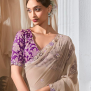 Graceful Embroidered & Embellished Saree with Printed Blouse Elegant Ethnic Ensemble - Buy