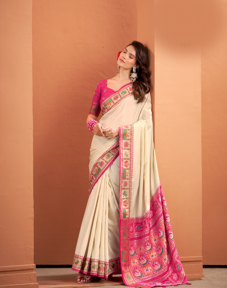Traditional Patola Silk Saree with Woven Pallu & Designer Border Perfect for Festive Occasions - Buy