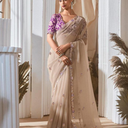 Graceful Embroidered & Embellished Saree with Printed Blouse Elegant Ethnic Ensemble - Buy