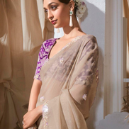 Graceful Embroidered & Embellished Saree with Printed Blouse Elegant Ethnic Ensemble - Buy