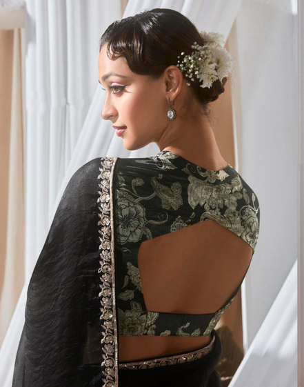Stylish Lace Saree with Intricate Embroidery and Printed Blouse Bold & Beautiful - Buy