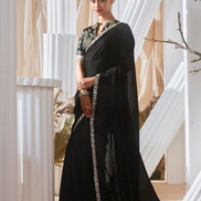 Stylish Lace Saree with Intricate Embroidery and Printed Blouse Bold & Beautiful - Buy