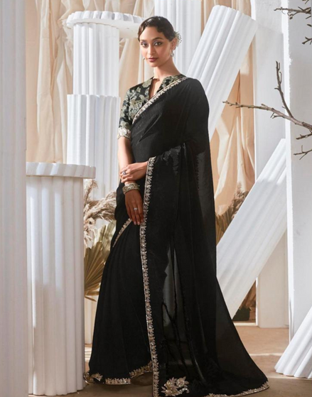 Stylish Lace Saree with Intricate Embroidery and Printed Blouse Bold & Beautiful - Buy