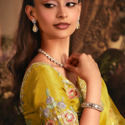 Designer Yellow Organza Saree Featuring Full Butta Work & Heavy Stone Embellished Border - Buy